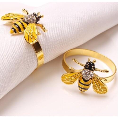 6pcs/spot new metal alloy with imitation diamond bee golden yellow western table decoration etiquette jewelry