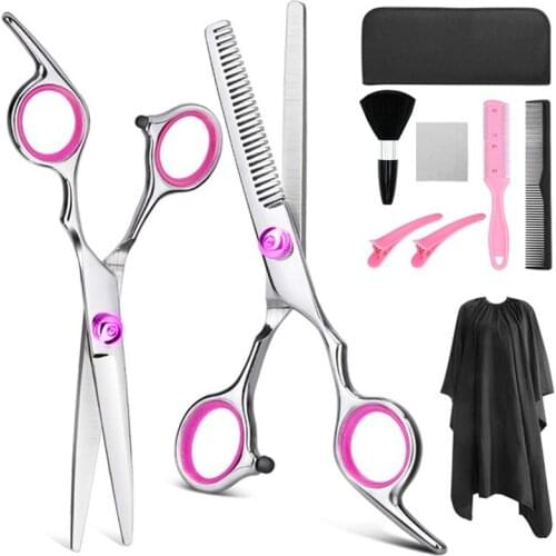 10 pcs set 6 '' color hair scissors with bag comb clip hair cutting barber makas haircut thinning shears hairdressing scissors