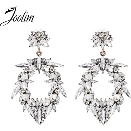 JOOLIM Charming Clear Crystal Flower Dangle Earring Statement Earring For Party Wholesale