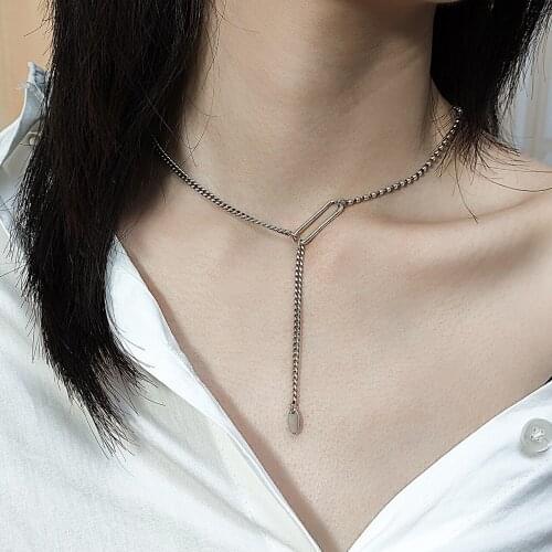 925 Sterling Silver Couple Necklace Retro Long Pendant Necklace Bamboo Chain Simple Ladies Sweater Chain Long Necklaces