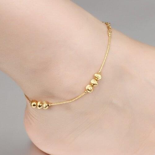 Lucky Beads Anklet Bracelet for Girls/women Yellow Gold Filled Heart Shaped Bell Foot Chain Fine Jewelry