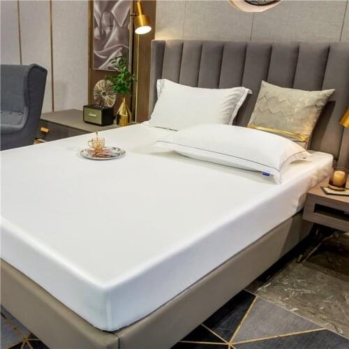 Fashion Satin Silk Fitted Sheet High-End Solid Color Mattress Cover Elastic Band Bed Sheet 140x200cm