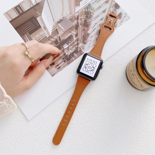 Fashion Leather Band For Apple Watch 44mm 40mm 42mm 38mm Slim Bracelet Strap iWatch Series 3 4 5 6 Se Smartwatch Accessories