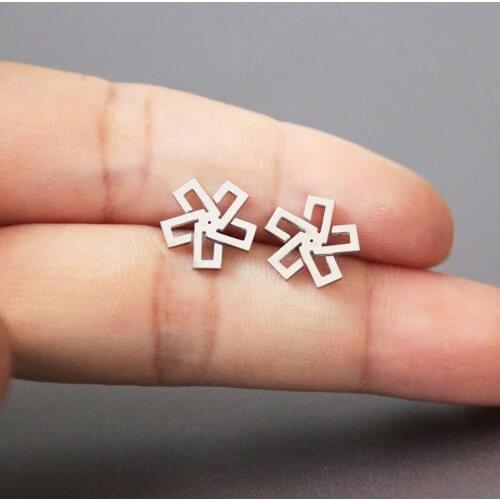 1Pair Simple Flower Earring 5 Petals Stainless Steel Earrings Studs Fashion Ear Jewelry Lucky Gift For Women Girls Kids