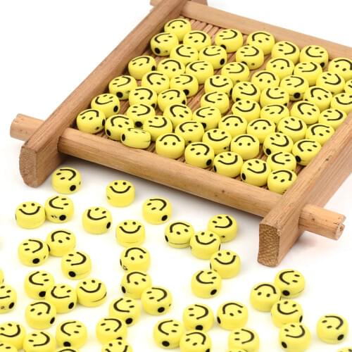 Mixed Smile Pattern Acrylic Beads 4X7mm Flat Round Loose Spacer Beads For Jewelry Making Handmade Bracelet Necklace Diy Accesso