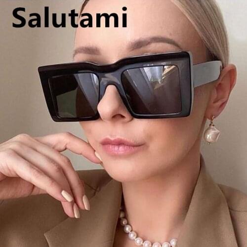 Vintage One Piece Square Sunglasses For Women New Fashion Brand Double Color Frame Black Sun Glasses Men Oversized Flat Shades