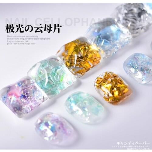 Glass Candy Paper Nail Art Sequin Jewelry Glitter Aurora Mica Sheet DIY Charm Nail Decoration Manicure Accessories
