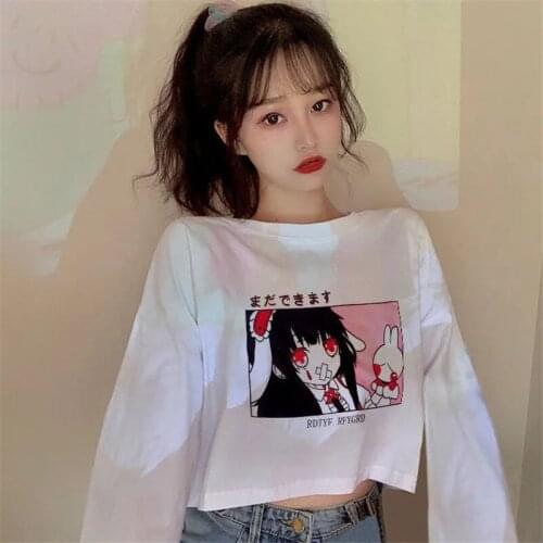 Cartoon Girl Students Streetwear White Korea Tops Casual Lovely Fashion Harajuku Clothes Kawaii Woman Tshirts Girls Tops