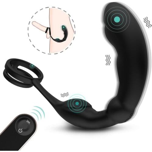 Vibrating Anal Plug with Penis Ring Male Prostate Perineum Massager Wireless Remote Control Butt Plug Vibrator Dildos Sex Toys
