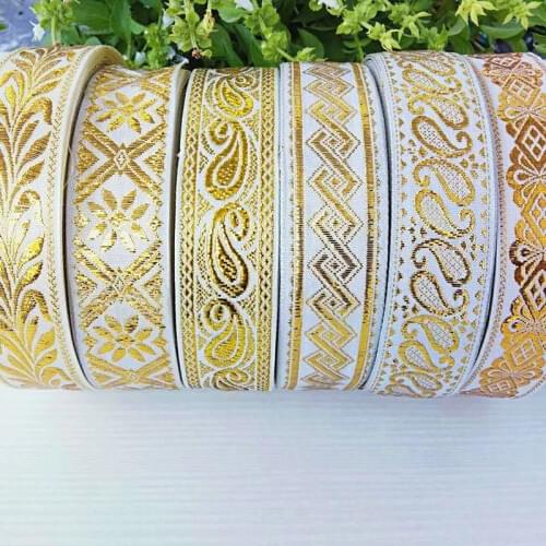 High Quality Gold line drop diamond webbing 2.5cm 30YARD/ROLL Woven Jacquard Ribbon for curtain Straps cuff Sofa clothing acce