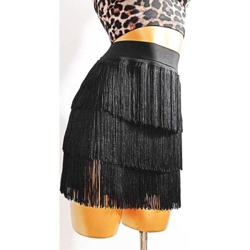 Latin Dance Skirt Women Black Three-Layer Fringed Skirts Samba Tango Cha Cha Rumba Dancing Clothes Latin Practice Wear DN6344
