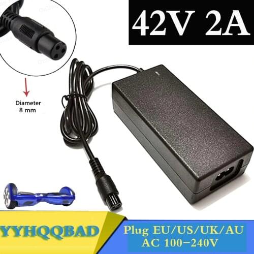 42V 2A Universal Battery Charger, 100-240VAC Power Supply for Self Balancing Scooter hoverboard charger UK/EU/US/AU Plug