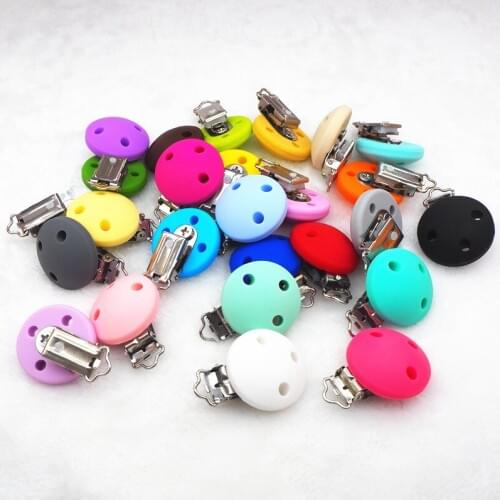 Chengkai 100pcs Silicone Round Teether Clips DIY Baby Pacifier Dummy Soother Teething Nursing Craft Jewelry Sensory Toy Clips