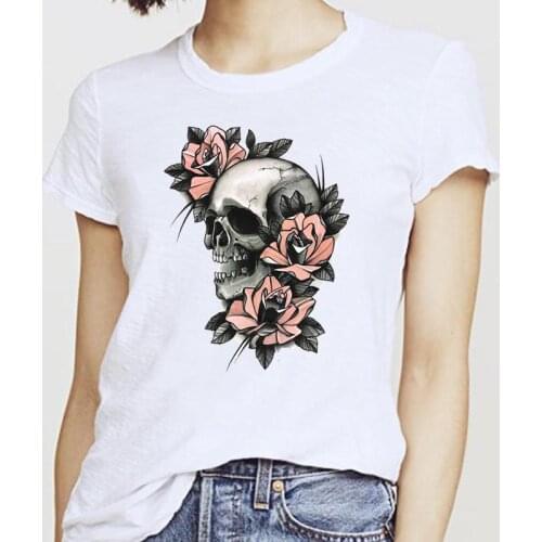 Skull Scary Cute Style Women Tshirt Fall Halloween Top Autumn Thanksgiving Graphic Tee Cartoon 2021 90s Female Print T-shirt