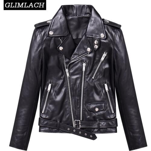 New Autumn 100% Sheepskin Real Leather Jacket Women Slim Motorcycle Biker Genuine Leather Coat Short Ladies Streetwear Clothes