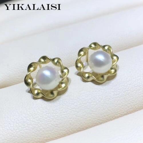 YIKALAISI 925 Sterling Silver Jewelry For Women Natural Freshwater Pearl Earrings 5-6mm Oblate Pearl Winding wholesale