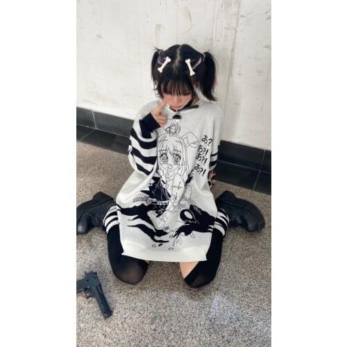 Ruibbit New Arrival Harajuku Sweater Autumn Winter Punk Gothic Loose Jumper Casual Chic Woman Sweaters