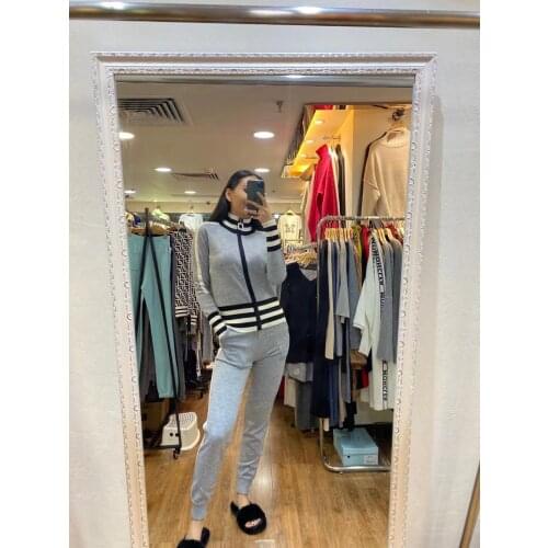 2020 Hot Sale Arrival Turtleneck Full Wool Knit Suit Autumn Fashion Foreign Sports Sweater And Pants Two-piece Women