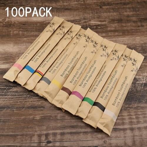 50/100Pc Toothbrush Eco Friendly Bamboo Soft Bristle Fibre Adult Toothbrushes Teeth Brush Solid Bamboo Handle 100% Biodegradable