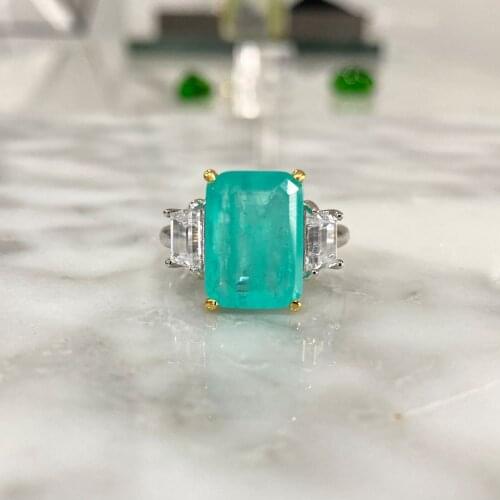 100% 925 Sterling Silver 10*14MM Retangle Paraiba Tourmaline Gemstone Birthstone Rings for Women Fine Jewelry Wholesale