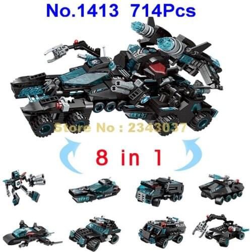 1413 714pcs 8in1 Police Swat Chariot Shadow Pulse Combat Vehicle Building Block Toy