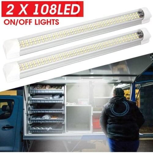 2pcs 33cm 108 LED Interior Strip Bar Light Car Van Caravan Boat Truck Trailer lamp For Outdoor Camping Home with Buckle Brackets