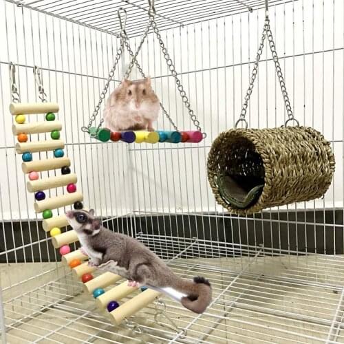 3Pcs Pet Hammock Swing Tunnel House Bed Ladder Hamster Squirrel Hanging Cage Toy