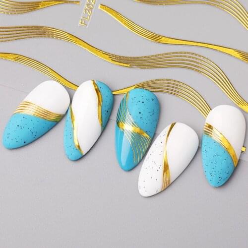 1PC Gold 3D Nail Stickers Nail Art Adhesive Decals Geometric Stripes Lines Wave Designs Sliders Decorations For Manicuring