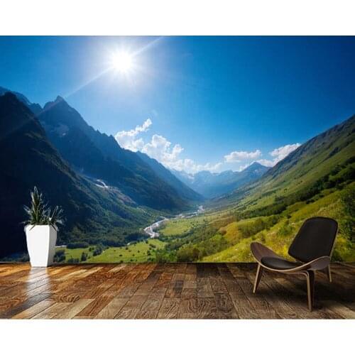 Papel de parede green mountains and snowy mountains and lakes natural landscape 3d wallpaper,TV wall bedroom bathroom mural