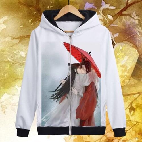 Anime Tian Guan Ci Fu Cosplay Costume Hua Cheng Cosplay Xie Lian Print White Hoodies Sweatshirts Zipper Jackets For Women CS471
