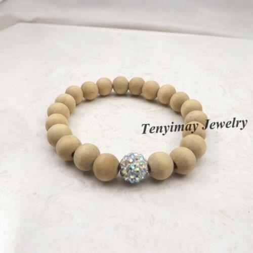 AB White Crystal Bracelet Original 10mm Wooden Beaded Bracelet For Promotion 20pcs/lot Free Shipping