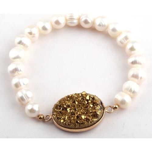 Free Shipping MOODPC Energy Bracelets Beautiful Fashion Freshwater Pearl /Druzy Charm Bracelet
