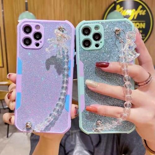 Unique Glitter Bracelet Chain Phone Case For iPhone 12 11 7 8 Plus X Max XR Samsung Galaxy S20 S21 FE Ultra S9 S10 Note 20 10 9