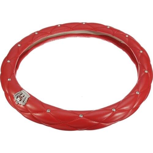 38 Cm Diameter PU Leather Diamond Crystal Crown Styling Car Steering Wheel Covers Car Accessories Steering Wheel Cover