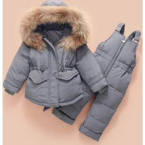 2020 Childrens Down Jacket Suit Casual Two Pieces Winter Coats and Outerwear Faux Fur Decoration Clothing Sets Parkas Sets