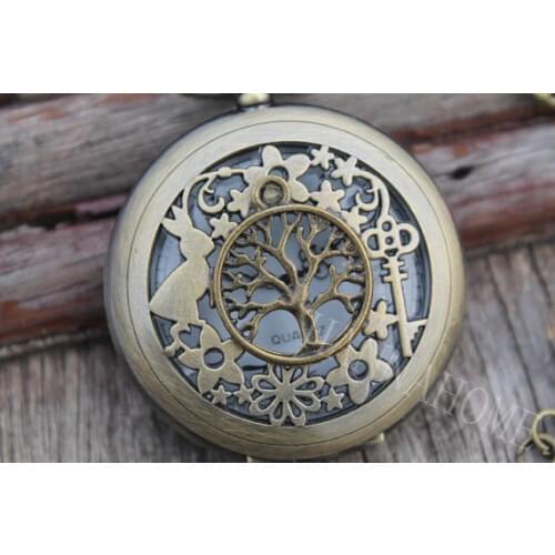 Tree pocket watch quartz mens steampunk with chain necklace pendant vintage 1pcs/lot antique chakra