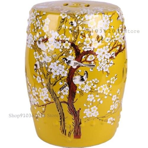 Custom-made Ceramic Drum Stool, Painted Plum Blossom And Bird Sitting Stool, Cool Pier, Dressing And Shoe Replacement Stool, Mod