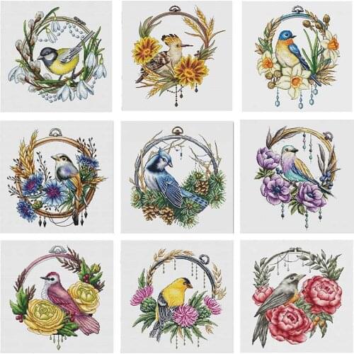 Bird on garland patterns counted 11CT 14CT DIY Chinese Cross Stitch Sets wholesale Cross-stitch Kits Embroidery Needlework