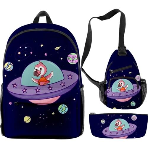 Flim flam flamingo merch 3D Backpack Set 3 Pieces Lightweight School Bag 3D Printed Chest Bag Pencil Case
