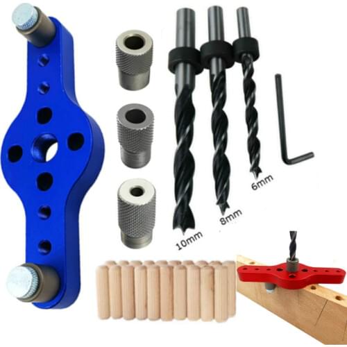 Alloy Vertical Pocket Hole Jig Woodworking 6/8/10mm Drilling Locator Wood Dowelling Self Centering Drill Guide Kit Hole Puncher