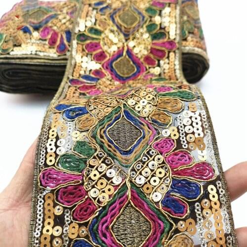 1 Yards Sequin Lace Trim Lace Fabric DIY Embroidery Ribbons for Garments Headdress Wedding Decor Sewing Handmade Supplies