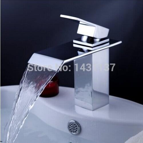 Brass material chrome plating modern design single lever hot and cold square sink waterfall faucet tap mixer