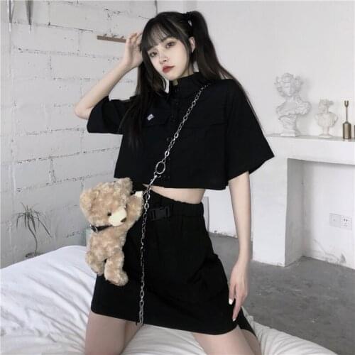 Summer Harajuku Elegant Mori Girl Suit Casual Single-breasted Shirt High Waist A-Line Skirt Fashion Dark Girl JK Two-Piece Set