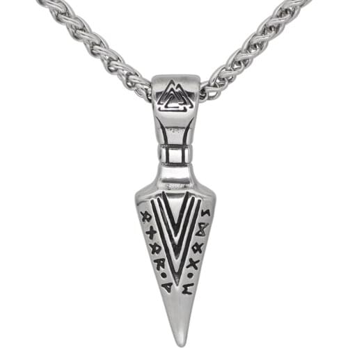 Sword rune odin viking necklace for men stainless steel with valknut gift bag