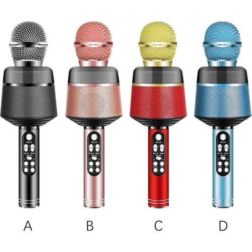 Q008 Microphone Bluetooth V5.0 Karaoke Mic Rechargeable LED Wireless Microphone for Phone Computer for for Home KTV Party