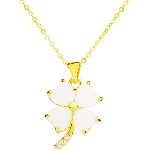 Fashion white Rhinestone lucky Four leaf clover Pendant Necklaces for Women 24K gold Color Chains Party Collares choker Jewelry