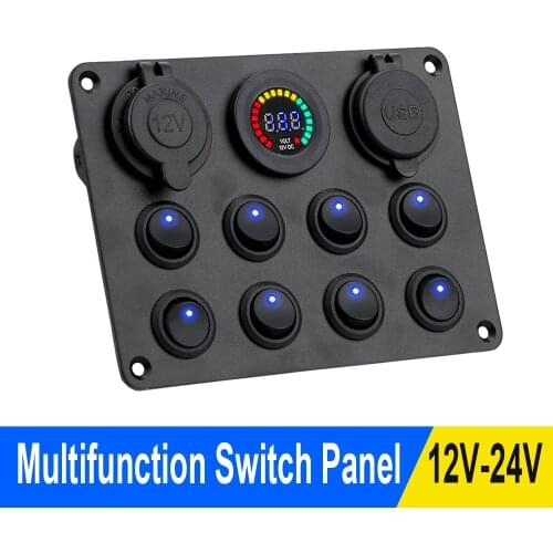 8 Gang Circuit Breaker Toggle Switch Panel 12-24V ON/OFF Car Push Button Switch Dual USB Charger For Car Truck ATV UTV Caravan