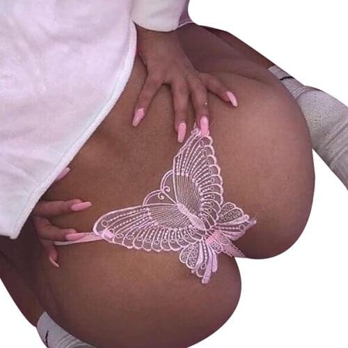 Sexy Women Lingerie Panties Lace Hollow out Butterfly Shaped G-String Open Crotch Underwear