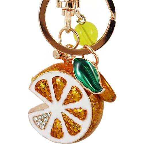 TianBo 3D Fruit Keyring Orange & Lemon Charm Pendant Crystal Rhinestone Keychain for Purse Bag Car Party Wedding Gift Collection