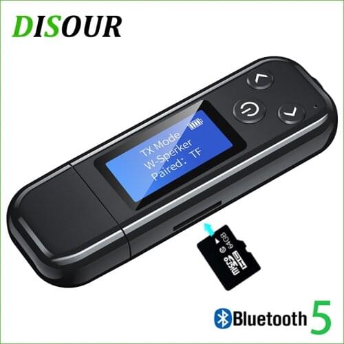 DISOUR USB Bluetooth 5.0 Audio Transmitter Receiver LCD Display 3.5MM AUX RCA Stereo Wireless Adapter Built-in Battery For TV PC